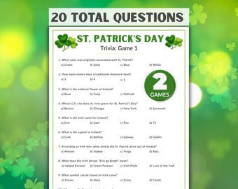 St. Patrick's Day Trivia Game, Printable St. Paddy's Day Quiz Questions, Fun Party Game for Classroom, Office, Church, and Senior Activities