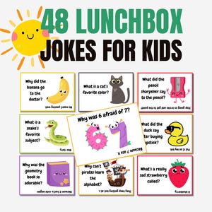 Joke Lunch Box Notes for Kids, 48 Lunchbox Notes, Printable Lunchbox Cards, Funny Jokes for Kids, Instant Download PDF