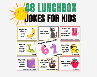 Joke Lunch Box Notes for Kids, 48 Lunchbox Notes, Printable Lunchbox Cards, Funny Jokes for Kids, Instant Download PDF
