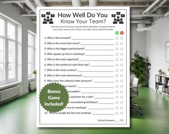 Team Building Games, How Well Do You Know Your Team, Ice Breaker Games, Happy Hour Office Party, Virtual Team Building Game, Printable PDF