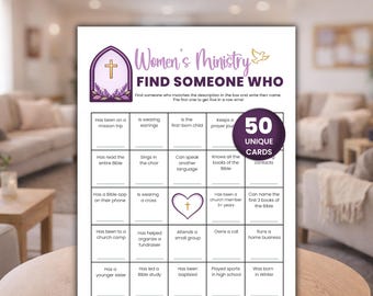 Women's Ministry Bingo Game, Find Someone Who Icebreaker Game for Ladies Fellowship, Church Party Activity, Women's Ministry Games, 50 Cards