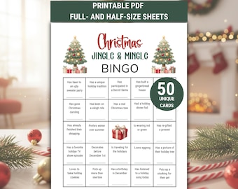 Christmas Jingle Mingle Bingo Printable Game, Find Someone Who Icebreaker, Office Party Activity, Coworker Holiday Celebration