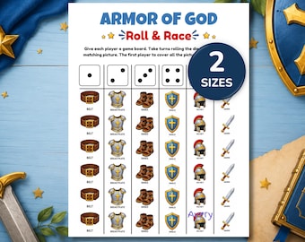 Armor of God Roll and Race Game, Bible Dice Game, Kids Ministry, Printable Sunday School Game, VBS Activity, Homeschool Bible Learning, PDF