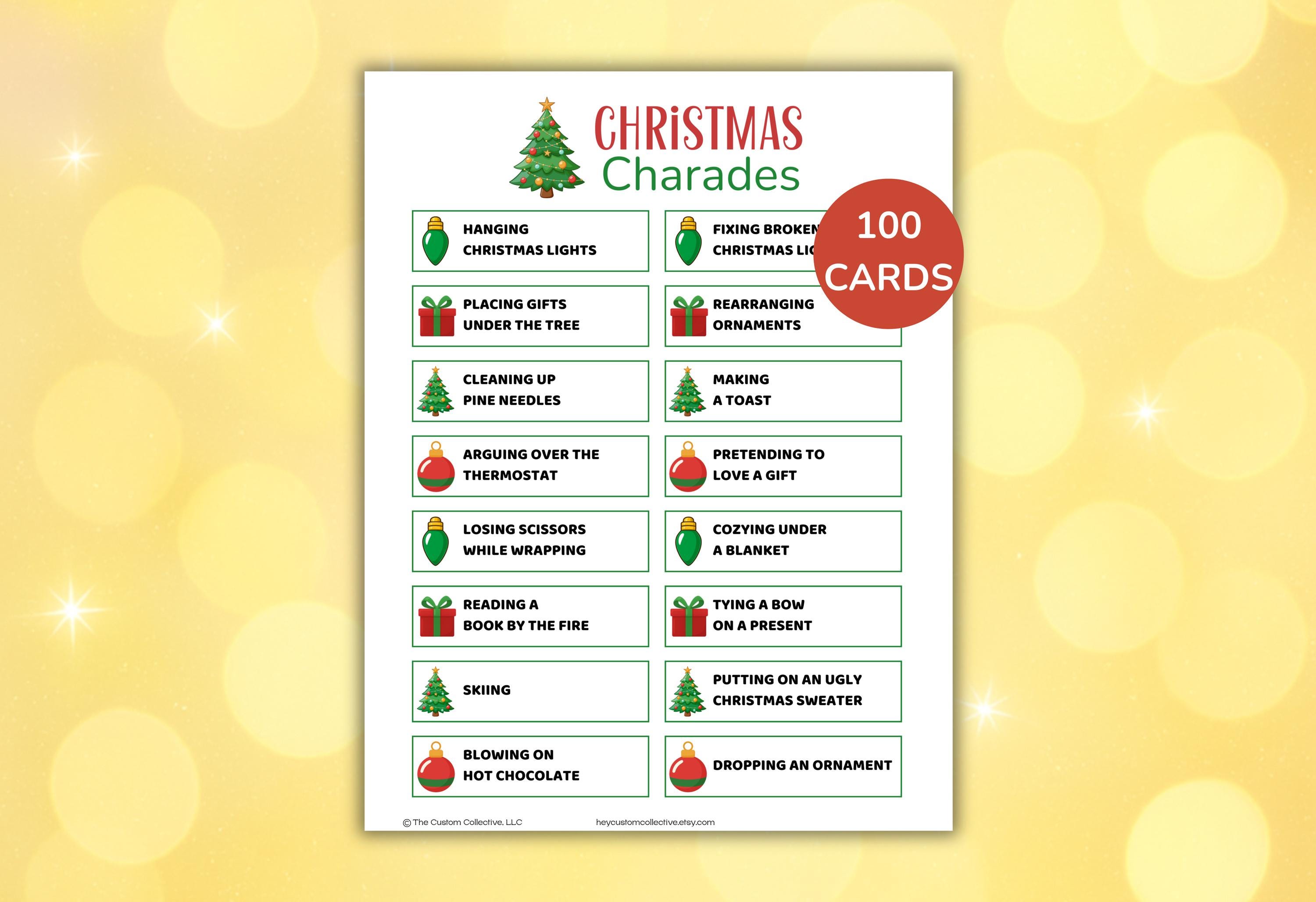 Christmas Charades Game, 100 Printable Cards, Christmas Party Game for ...