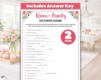 Women's Ministry Sayings Game, Printable Fun Christian Trivia, Ladies Fellowship Activities, Ice Breaker Games, Church Party Bible Activity