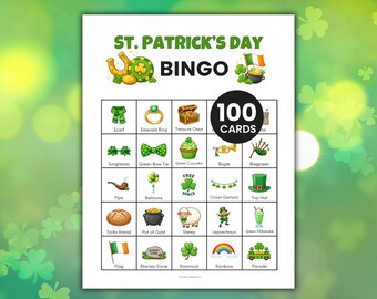 St. Patrick's Day Bingo Game, 100 Printable Bingo Cards, St. Paddy's Day Party Activity, Classroom Bingo, Adult Party Game, Bingo Boards