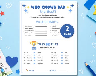 Who Knows Dad Best Game, Printable Father's Day Quiz, Father's Day Trivia, Would He Rather, This or That, Dad Birthday Games, Family Reunion