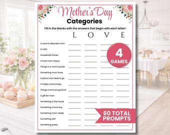 Mother's Day Categories Word Game, Printable Mother's Day Games, Mother's Day Brunch Game, Family Reunion, Activity for Kids and Adults, PDF