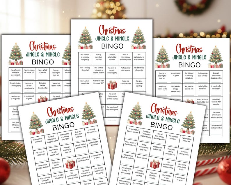 Jingle and Mingle Bingo, Printable Find the Guest Ice Breaker Game ...