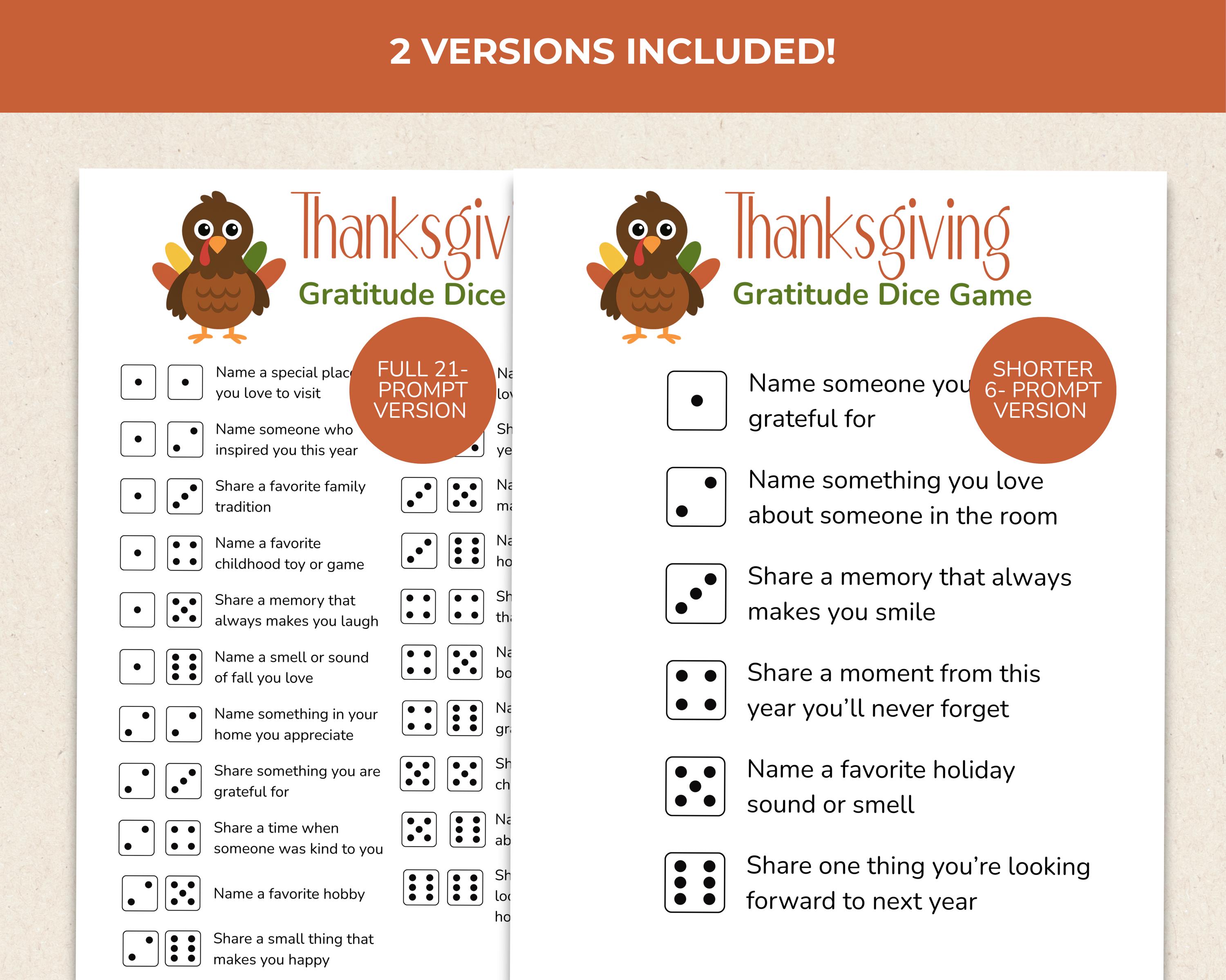 Thanksgiving Gratitude Dice Game Printable: Fun Holiday Activity for ...