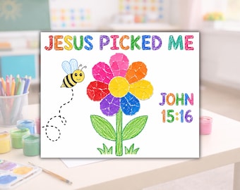 Jesus Picked Me, Printable Torn Paper Craft, Spring Bible Craft, Christian Preschool Activity, Sunday School Bible Lesson, Tissue Paper Art