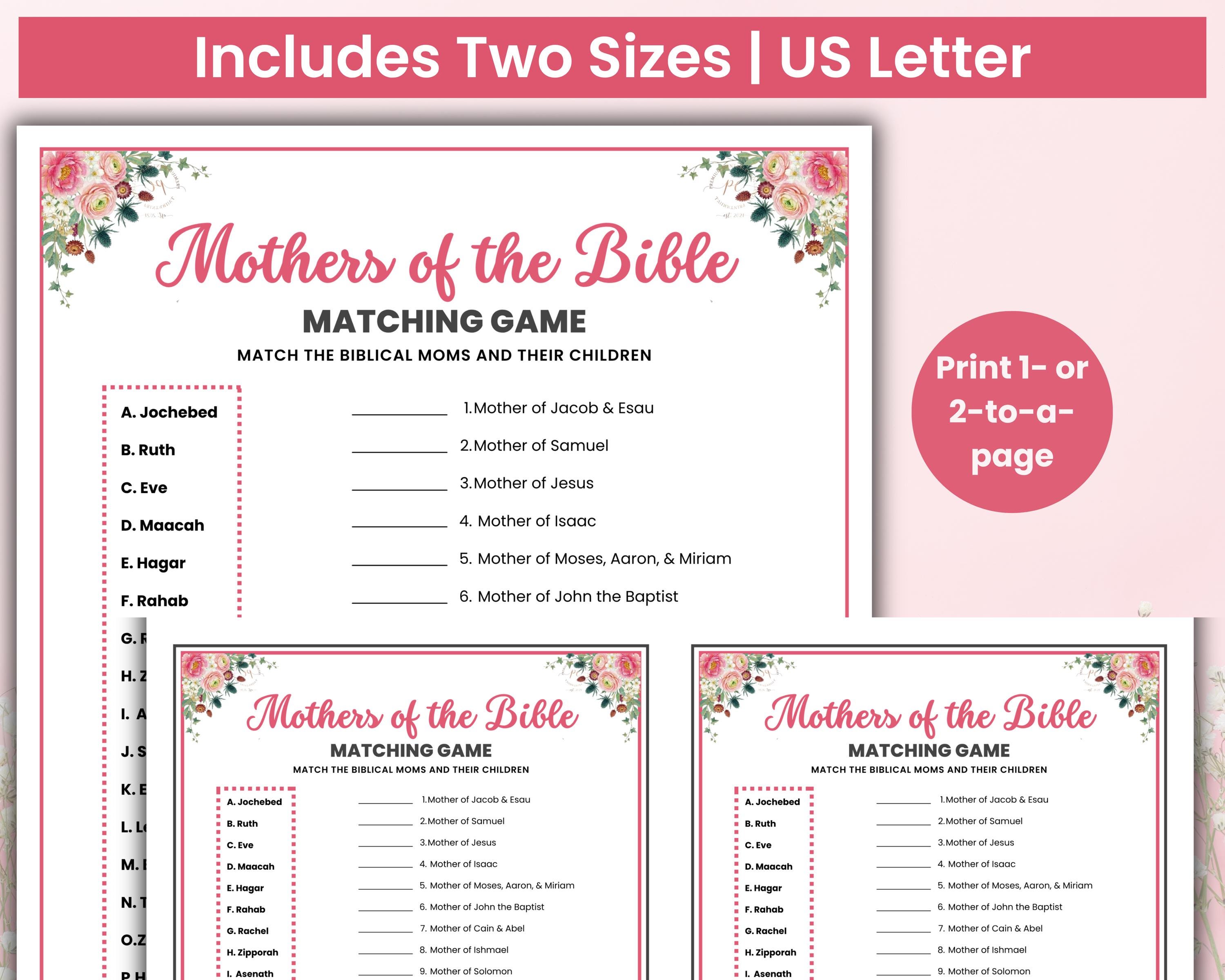 Mothers of the Bible Matching Game Printable, Christian Bible Game ...