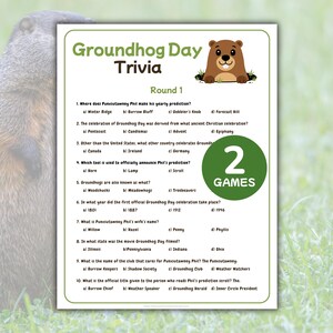 Groundhog Day Trivia Game, Printable Groundhog Day Activity, Punxsutawney Phil Printable Games, Winter Trivia Game, Games for Adults & Kids