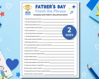 Father's Day Finish the Phrase Game, Printable Father's Day Trivia, Father's Day Quiz, Fathers Day Party Games, Family Reunion Game, PDF