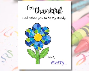 Christian Father's Day Torn Paper Flower Art, Printable Preschool Father's Day Craft, Kids Ministry Coloring Page, Daddy Birthday Card, PDF