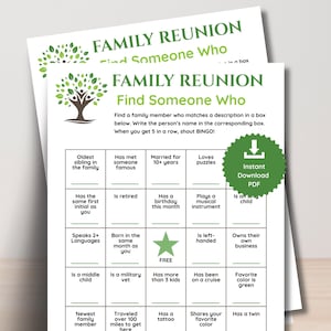 Family Reunion Bingo Game, Find the Guest Bingo, Find Someone Who, Family Party Game, Printable Bingo, Family Reunion Games, Icebreaker Game