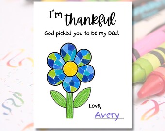 Christian Father's Day Torn Paper Flower Art, Printable Preschool Father's Day Craft, Kids Ministry Coloring Page, Dad Birthday Card, PDF
