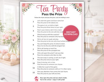 Tea Party Pass the Prize, Printable Adult Tea Party Games for Women, Ice Breaker Game, Left Right Pass the Prize Poem, Ladies Night Games
