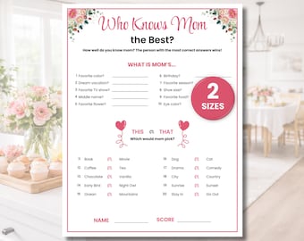 Who Knows Mom Best, Printable Mother's Day Games, Would She Rather, This or That, Mother's Day Trivia, Mother's Day Brunch, Family Reunions