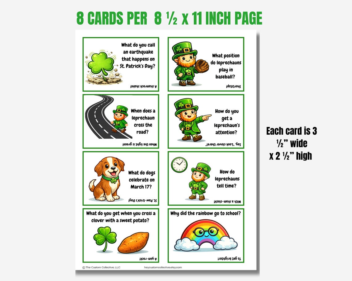 Lunch Box Riddles Pdf 48 St. Patrick's Day Lunchbox Jokes for Kids, Printable Lunchbox Cards ...