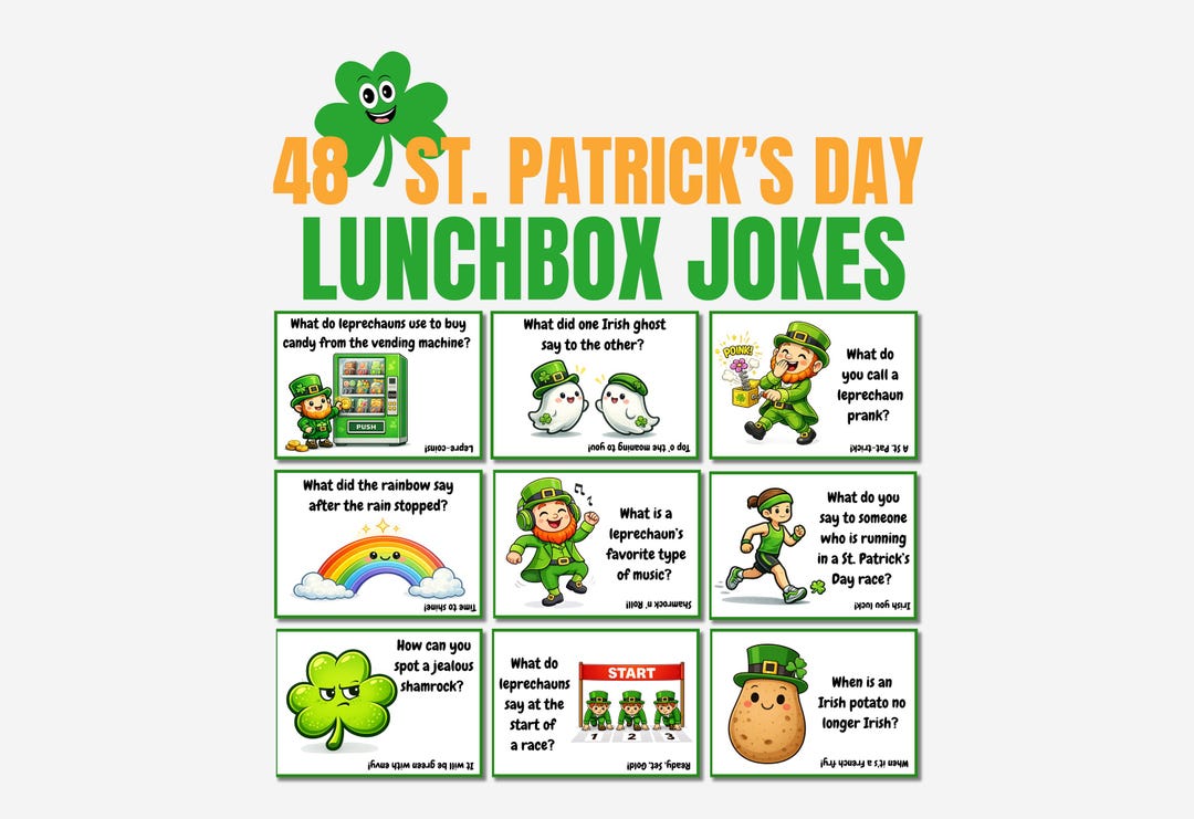 48 St. Patrick's Day Lunchbox Jokes for Kids, Printable Lunchbox Cards ...