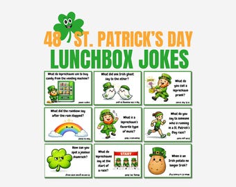 48 St. Patrick's Day Lunchbox Jokes for Kids, Printable Lunchbox Cards, March Lunch Box Notes, Funny Riddles & Puns PDF, Leprechaun Jokes