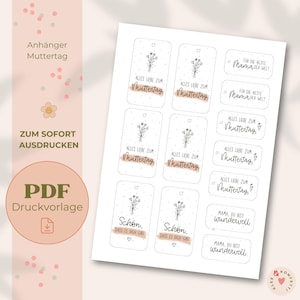 Anhänger Muttertag Printable | PDF Druckvorlage zum Ausdrucken | Geschenkanhänger für Mama | Etiketten DIY Geschenkidee | Sofort-Download