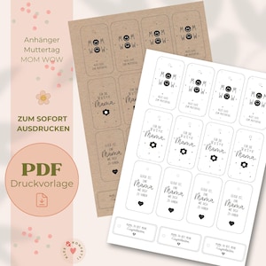 Anhänger Muttertag „Mom Wow“ | PDF Druckvorlage mit modernen Sprüchen | Printable Etiketten für DIY Geschenke | Sofort-Download