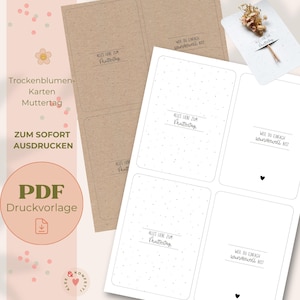 Cartão de flores secas Dia das Mães | Modelo de impressão em PDF para impressão | Cartão faça você mesmo com encarte para flores | Ideia de presente para imprimir | Download