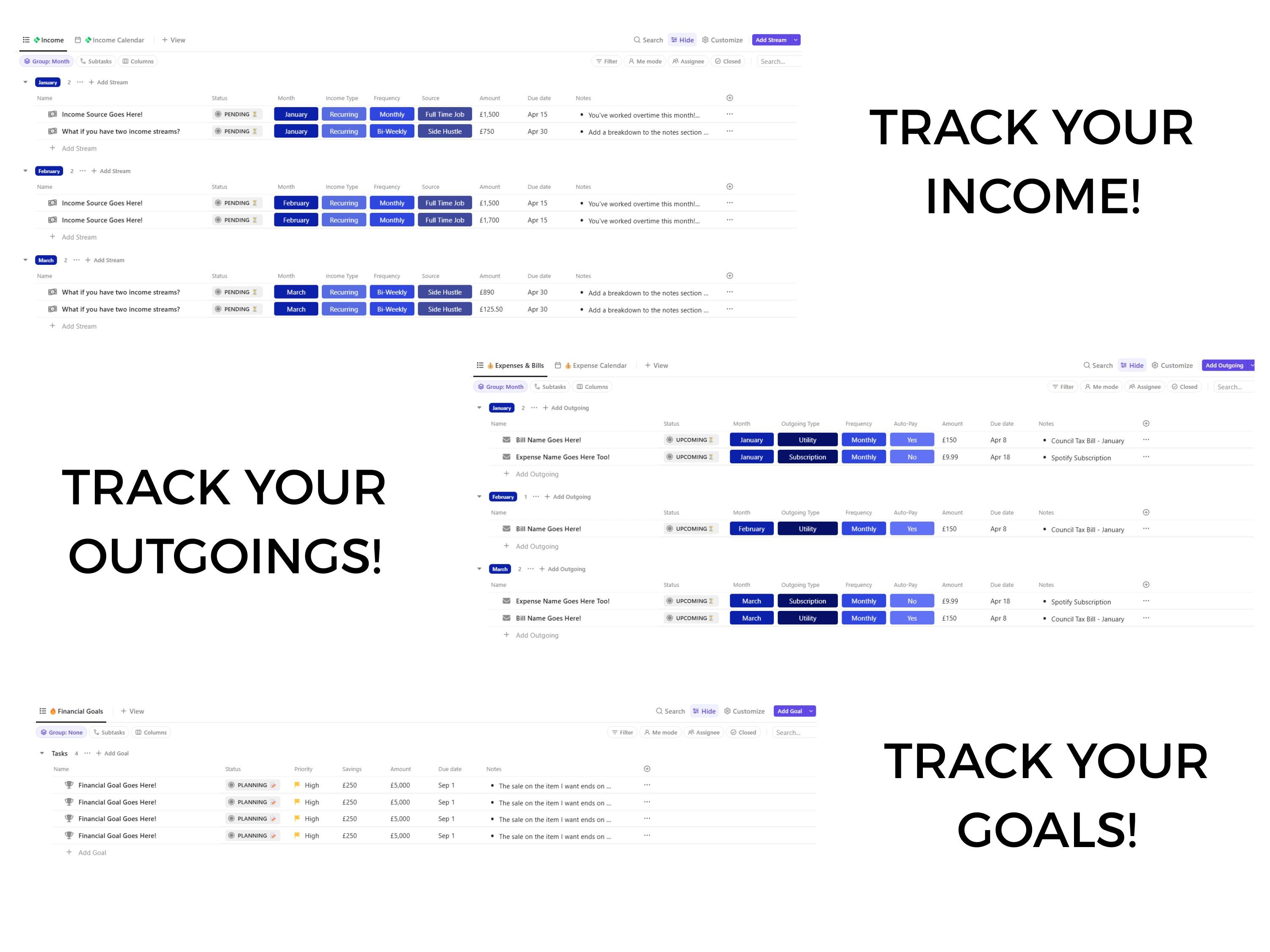 Clickup Finance Tracker Template | Budget Planner, Income & Expense Log ...