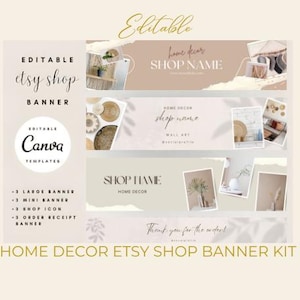 Home Decor Etsy Shop Banner Kit | Editable Canva Templates for Banners, Icons & Order Headers | Modern Storefront Design | Instant Download