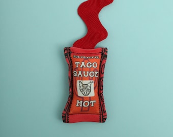 Hot Taco Sauce Cat Toy, Organic Catnip, Mexican, Taco, Cinco De Mayo, Fiesta, Sauce, Red, Hot, Spicy, Catnip Toy, Taco Sauce, Cat Toy