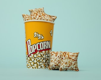 Popcorn Square Cat Toy Gift Bucket, Organic Catnip Popcorn Squares, Movie Theatre Popcorn Cat Toy Bucket Gift Set, Movie Theatre Toys