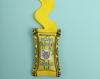 Mild Taco Sauce Cat Toy, Organic Catnip, Mexican, Taco, Cinco De Mayo, Fiesta, Sauce, Yellow, Mild, Spicy, Catnip Toy, Taco Sauce, Cat Toy