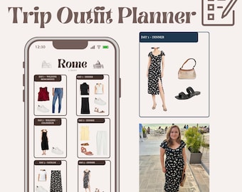 Travel Outfit Planner, Vacation Wardrobe Organizer (Editable Canva Template)