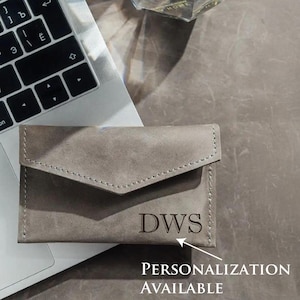 Personalized leather wallet card holder, Leather envelope wallet women, Slim envelope wallet, Monogrammed leather wallet, Womens wallet