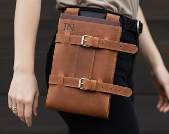 Riñonera de cuero, portalibros de cuero, funda para libros, bolso de cintura de cuero, portalibros para cinturón, bolso para libros de cuero, portadiario de cuero