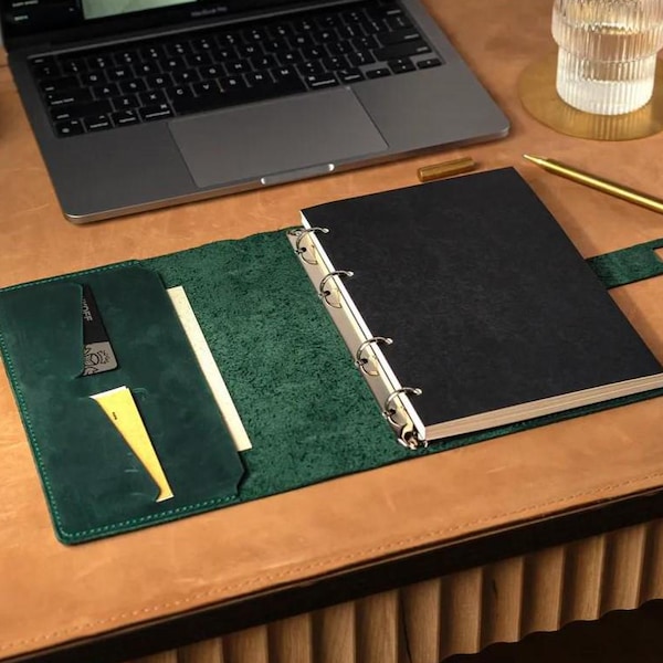 Funda de cuero personalizada para carpeta, Carpeta de anillas personalizada A5, Carpeta de anillas de cuero A4, Libreta de anillas A6, Diario de carpeta recargable