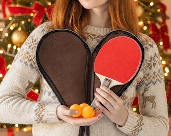 Leather ping pong paddle case, Personalized ping pong paddle case, Leather ping pong case, Leather table tennis bag, Custom pin pong case
