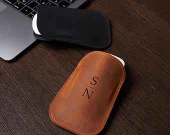 Benutzerdefinierte Leder-Maustasche, Leder-Maushülle, Mausschutzhülle, Monogramm-Maustasche, Leder-Maustasche, Apple-Maushülle