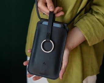 Bolso bandolera de cuero para teléfono, bolso bandolera fino para teléfono, bolsos para teléfono de mujer, bolso de cuero personalizado para teléfono, monedero para iPhone