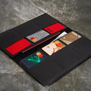 Long leather wallet card holder, Personalized long wallet, Leather credit card organizer, Handmade leather long wallet, Long bifold wallet
