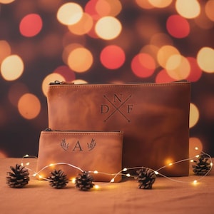 Gepersonaliseerde lederen make-uptas, lederen make-uptasje gepersonaliseerd, aangepaste lederen make-uptas initialen, leren make-uptas dames reizen