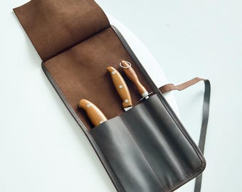 Personalized leather knife roll, Leather chef knife case, Knife storage roll, Kitchen knife roll, Handmade knife roll, Small knife roll
