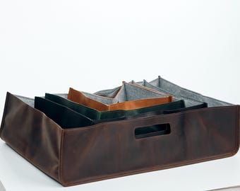 Custom leather basket, Large leather storage box, Home storage basket, Office storage bin, Leather box for paper storage, Leather container