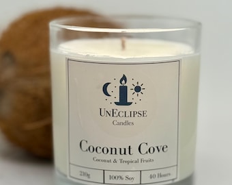 Świeca sojowa zapachowa | Coconut Cove | Wlewana ręcznie z bawełnianym knotem