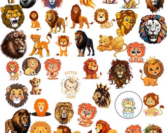 Lion Clipart Bundle – 50 & Majestic Jungle Animals (PNG Digital Download)