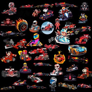 Formula 1 - Go Kart Clipart Bundle | Racing Cars PNG for Sublimation & Print | Cute Cartoon Motorsport Art