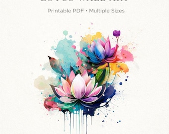 Lotus Wand Kunst druckbare, bunte Lotus Blumenkunst, spirituelle Frau Lotus Kunstwerk Yoga Meditation Wanddekor, digitaler Download