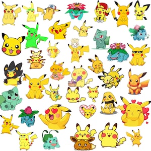 40 Cute Pokemon-Inspired PNG Clipart Bundle – Pikachu, Bulbasaur, Eevee & More – Digital Download for Crafts, Stickers, Sublimation